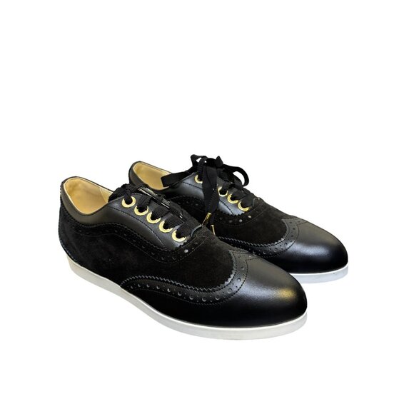 Sarah Flint Black Leather & Suede Brogue Loafers Size 8.5 - Picture 1 of 9